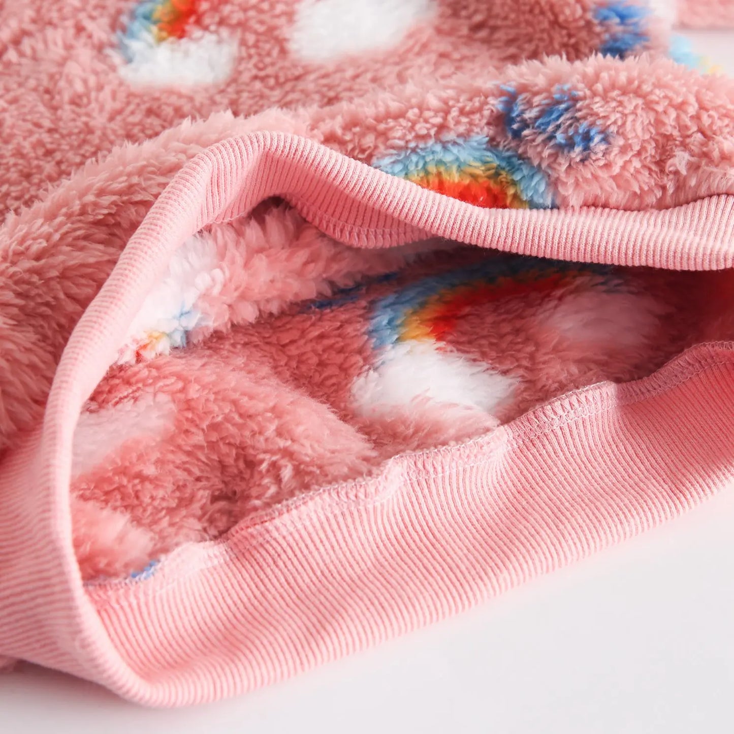 Baby Toddler Girl 2Pcs Winter Clothes Jogger Set Rainbow Print Fleece Pullover Top Pant Suit Clothes Thick Warm Outfit