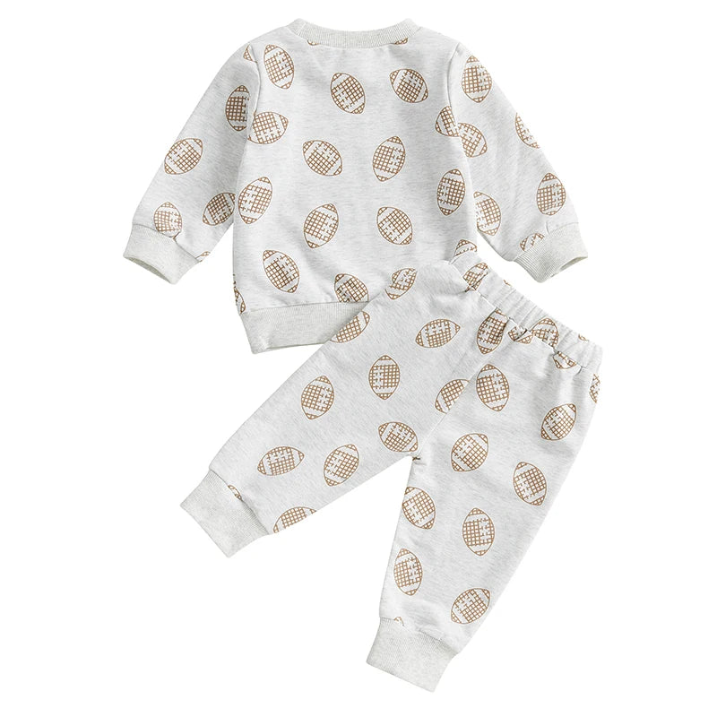 Baby Toddler Boy 2Pcs Fall Outfit Football Print Long Sleeve Top and Elastic Pants Jogger Set