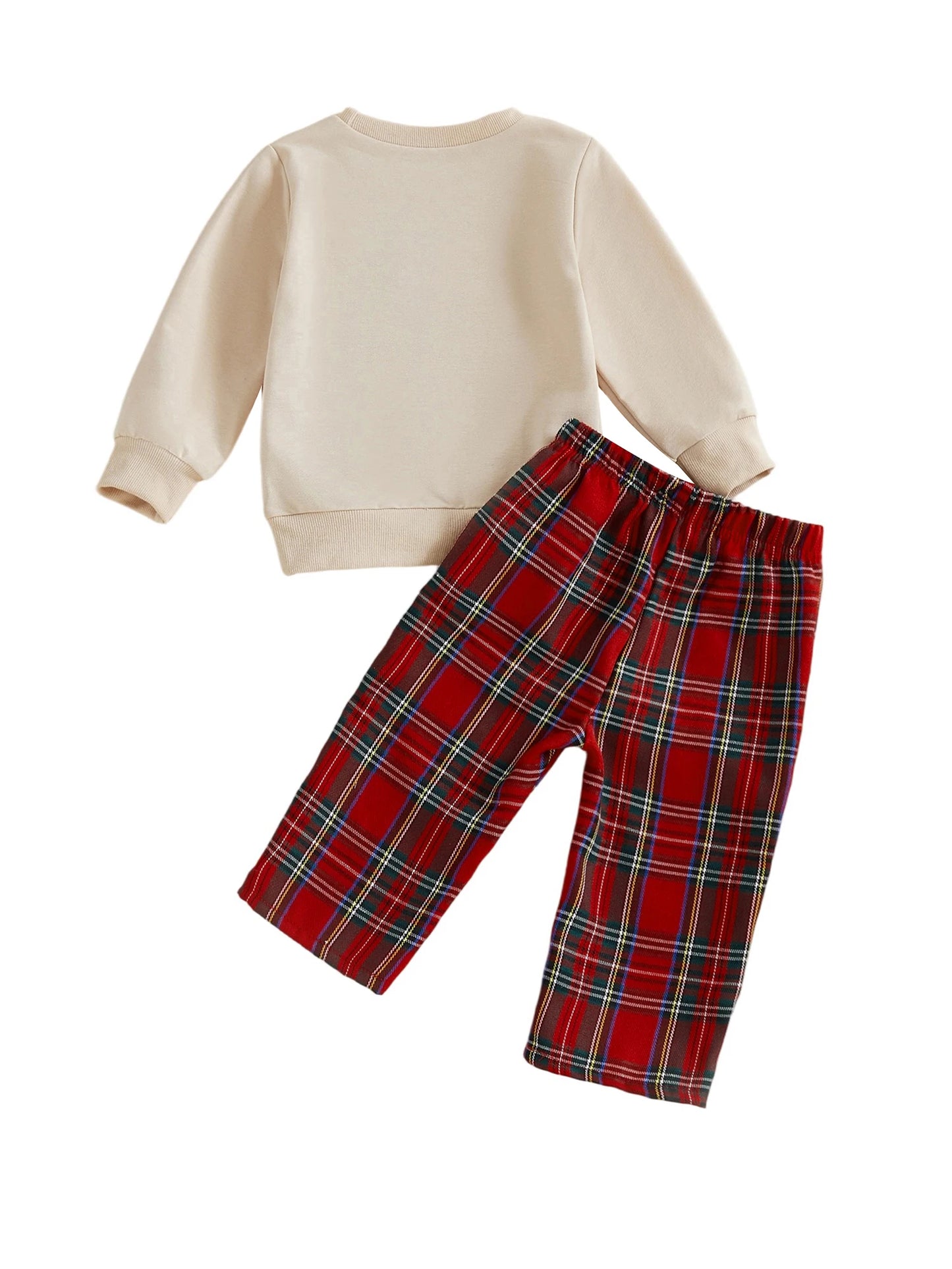 Baby Toddler Boys 2Pcs Christmas Outfits Long Sleeve Train Tree Embroidery Top + Plaid Pants Set Winter Clothes