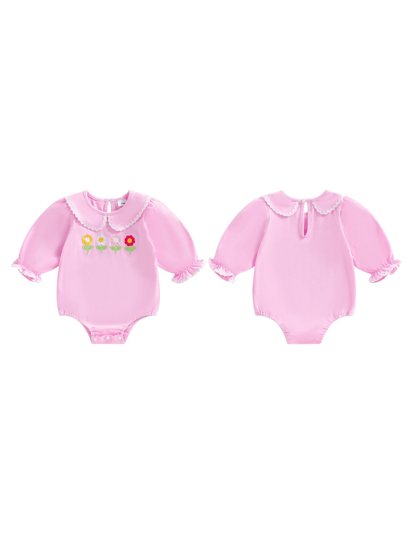 Baby Girls Spring Romper Fashionable Strawberry Flower Embroidery Long Sleeve Ruffled Doll Collar Jumpsuit