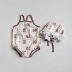 Baby Girls Floral Bandage Swimsuit With Hat Set