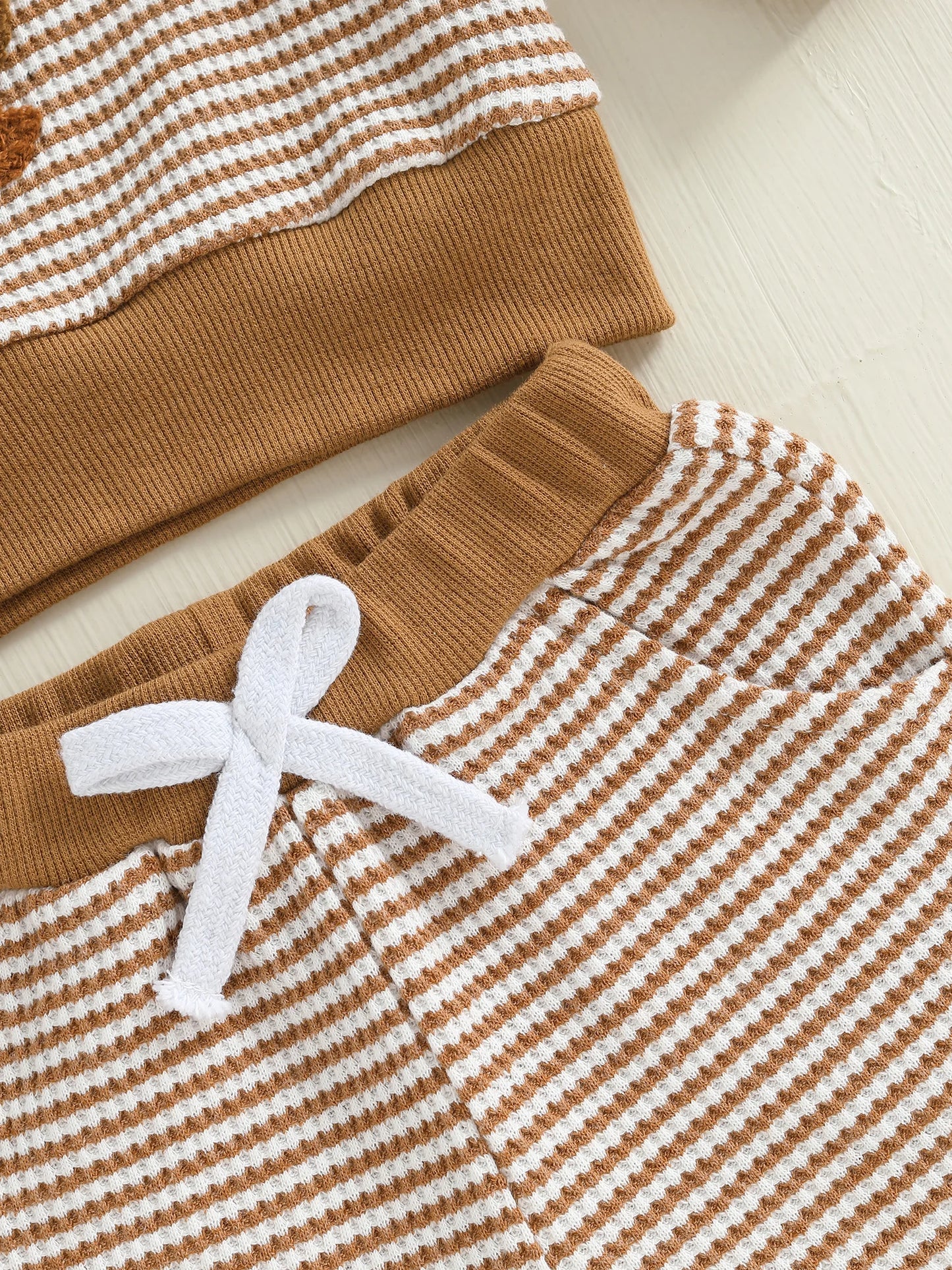 Baby Toddler Girls Boys 2Pcs Thanksgiving Outfits Turkey Embroidery Striped Long Sleeve Top and Elastic Pants Jogger Set