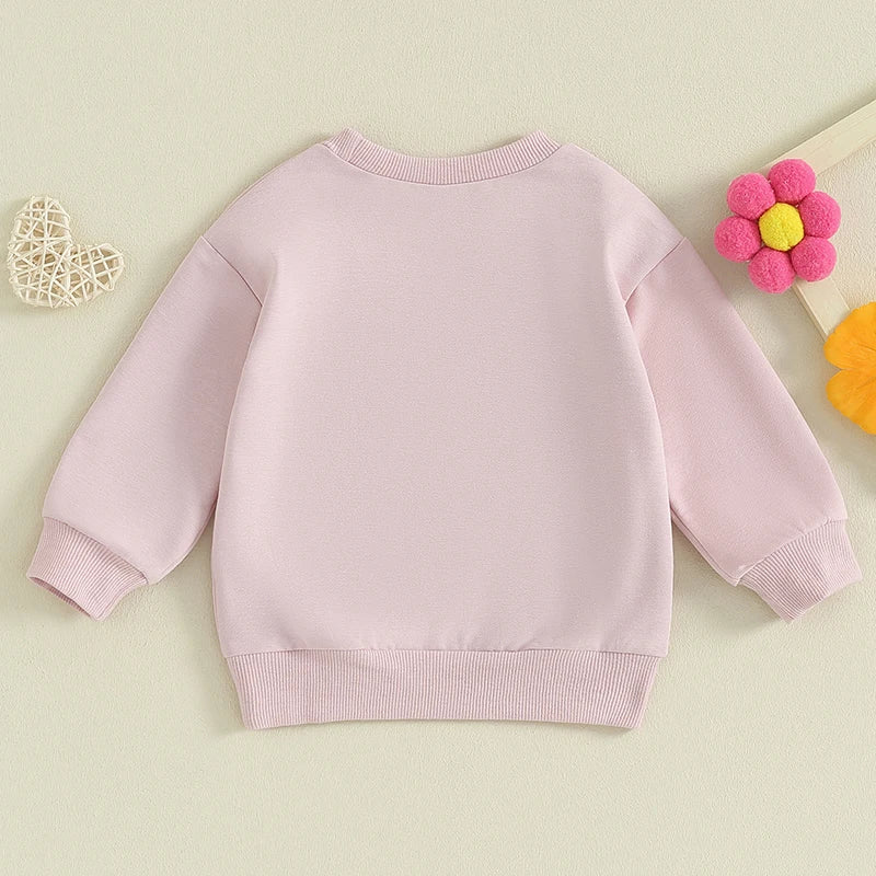 Baby Toddler Girls Valentine's Day Sweet Heart Letters Long Sleeve O-neck Embroidery Pullover Top