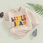 Baby Girls Boys Little Bean Bodysuit Long Sleeve Letter Embroidery Casual Playsuit Romper