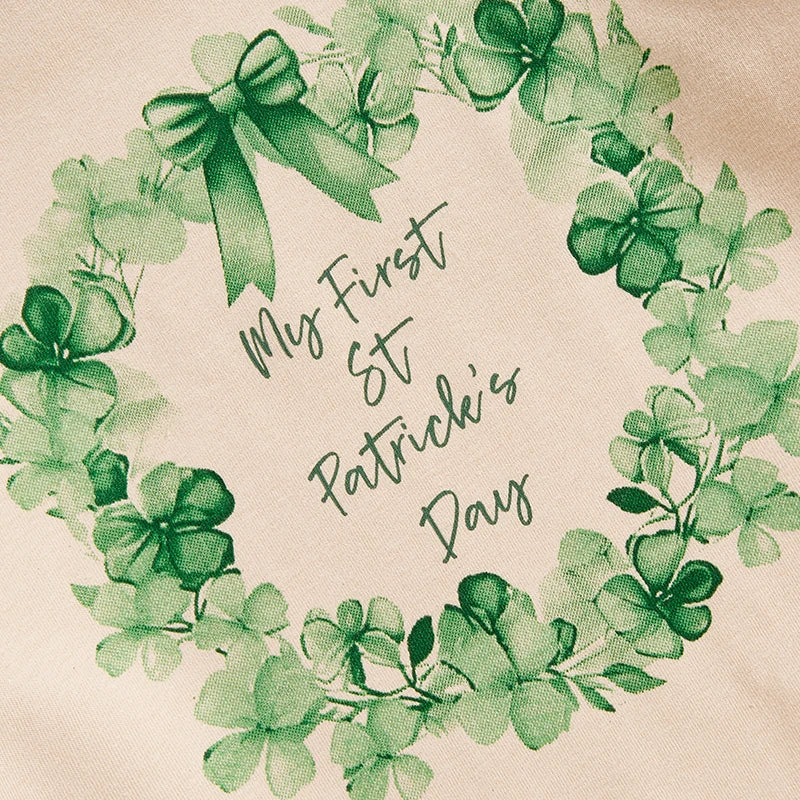 Baby Boy Girl My First St. Patrick's Day Bodysuit Clover Wreath Print Long Sleeve Bubble Romper Spring Clothes