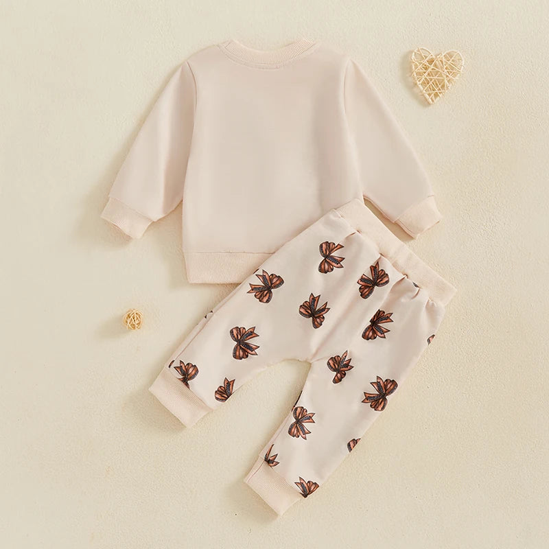 Baby Toddler Girls 2Pcs Fall Outfit Football / Baseball Bow Print Long Sleeve Crewneck Top and Elastic Pants Jogger Set