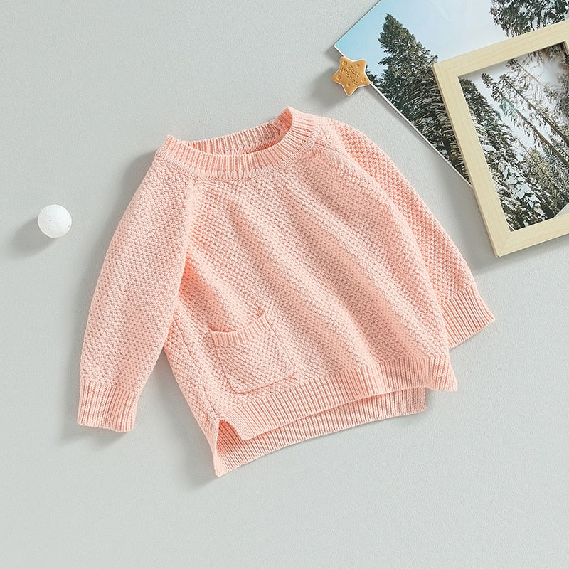 Baby Boy Girl Knitted Sweater Warm Long Sleeve Pullover with Pocket Autumn Knitwear