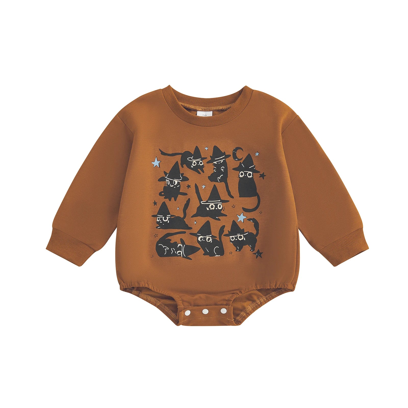 Baby Girls Boys Bubble Romper Long Sleeve Crew Neck Cat Print Fall Halloween Casual Bodysuit Clothes