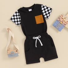 Load image into Gallery viewer, Baby Toddler Boys 2Pcs Summer Clothing Sets Short Sleeve Checkerboard Print Top and Drawstring Shorts Outfit
