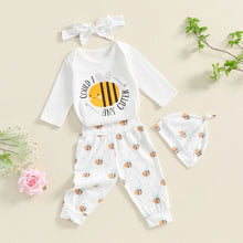 Load image into Gallery viewer, Baby Boys Girls 4Pcs Clothing Set Could I Bee Any Cuter Print Long Sleeve Romper with Pants Headband Hat Outfit
