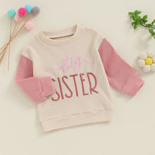 Load image into Gallery viewer, Toddler Kids Big Brother / Sister Pullover Letter Embroidery Round Neck Contrasting Color Long Sleeve Waffle Top
