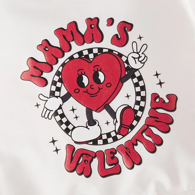 Baby Toddler Boys Mama's Valentine Valentine's Day Letter Heart Print Long Sleeve Round Neck Pullover Valentines Top