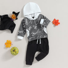 Load image into Gallery viewer, Baby Toddler Boy 2Pcs Halloween Outfit Skeleton Print Long Sleeve Hoodie Top and Pants
