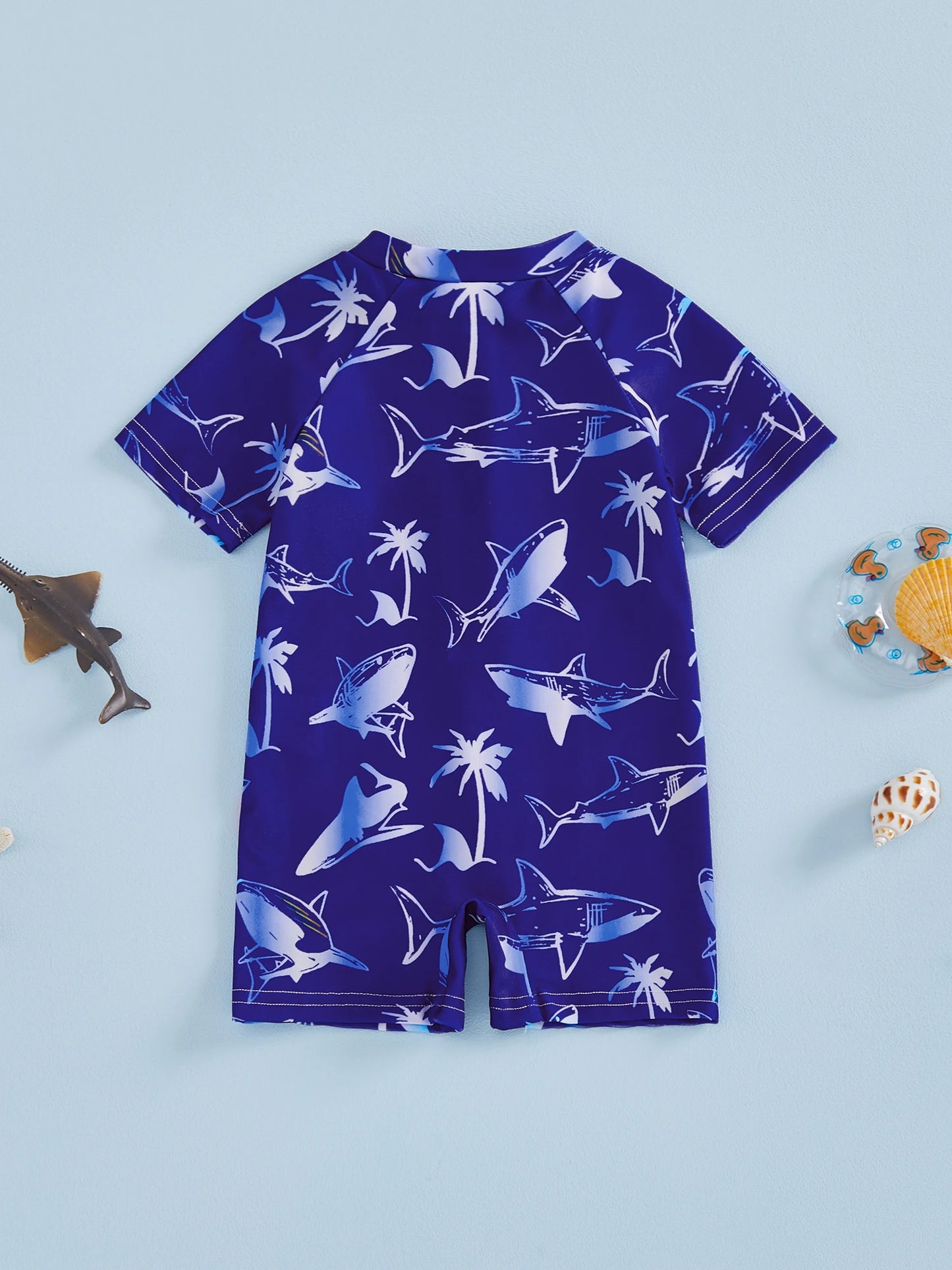 Baby Toddler Boys Rash Guard Swimsuits Cute Shark Animal Printed Short Sleeve Swimwear Romper