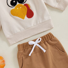 Load image into Gallery viewer, Baby Toddler Boys Girls 2Pcs Set Long Sleeve Crew Neck Embroidery Turkey Top with Pants Thanksgiving Outfit
