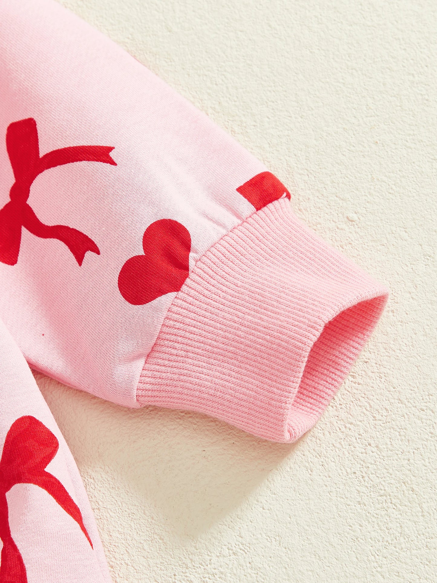 Baby Toddler Girls 2Pcs Valentines Day Outfit Heart Bow Print Long Sleeve Top and Pants Jogger Set