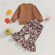 Load image into Gallery viewer, Baby Toddler Girl 2Pcs Thanksgiving Outfits Long Sleeve Letter Print Gobble Baby Top Turkey Flare Pants Set
