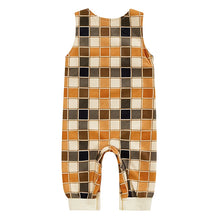 Load image into Gallery viewer, Baby Boys Girls Thanksgiving Romper Sleeveless O Neck Turkey Embroidery Plaid Jumpsuit
