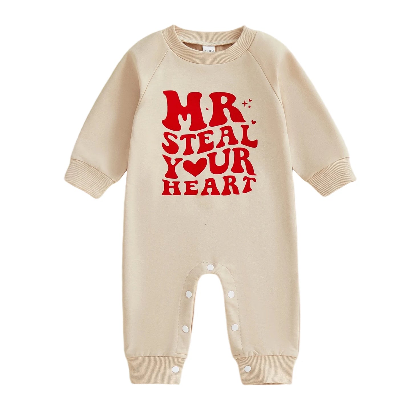 Baby Boy Valentines Romper Mr. Steal Your Heart Fashionable Cute Letters Printed Long Sleeve Jumpsuit
