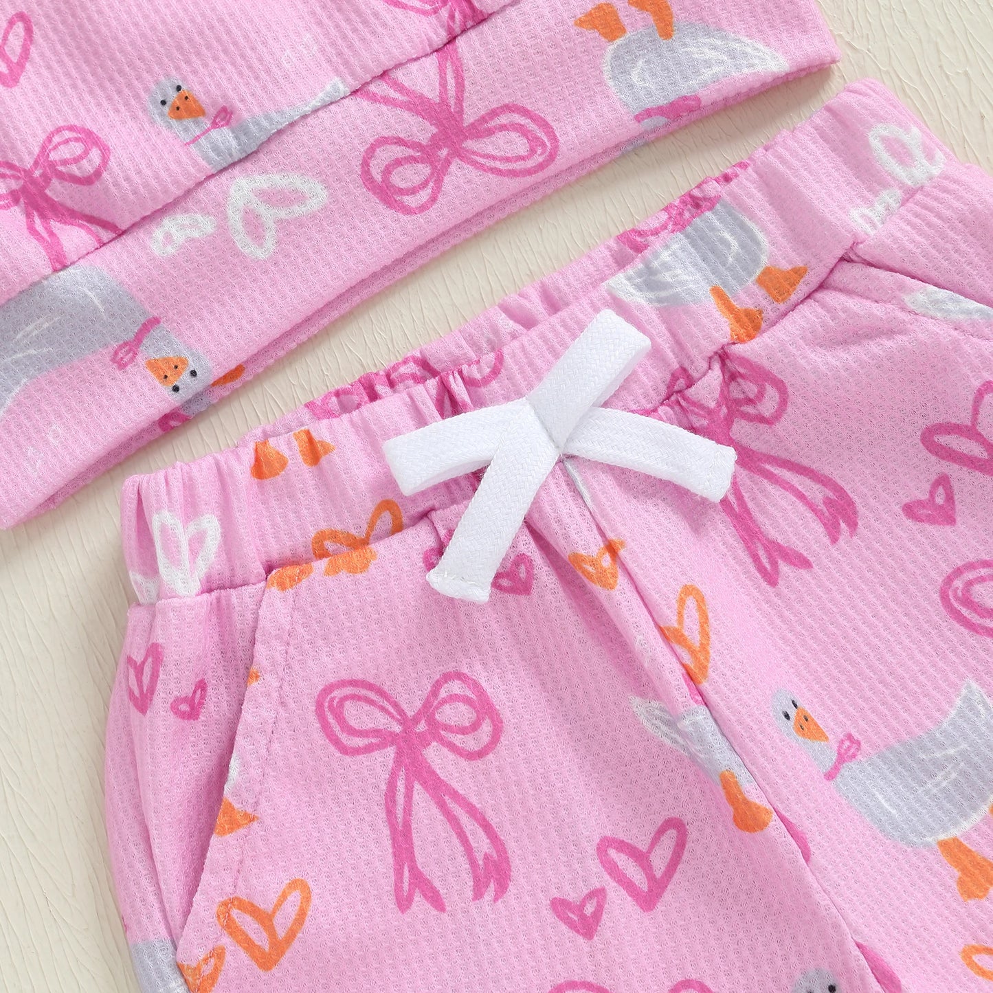 Baby Toddler Girls 2Pcs Fall Outfit Goose Bow Print Long Sleeve Round Neck Pullover Elastic Waist Pants Jogger Set