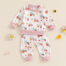 Load image into Gallery viewer, Baby Toddler Girls 2Pcs Fall Set Long Sleeve O Neck Floral Flower Tractor Print Top Pants Outfit
