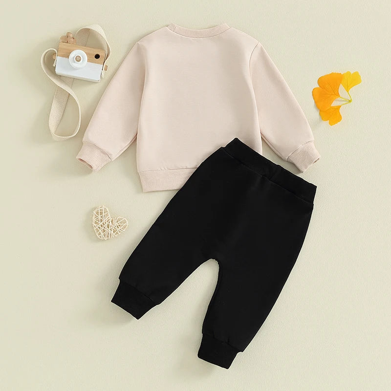 Toddler Baby Boy 2Pcs Valentine's Day Outfit Mama's Valentine Letter Print Long Sleeve Crewneck Top Jogger Pants Set