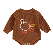 Load image into Gallery viewer, Baby Girl Boy Thanksgiving Sweater Romper Turkey Embroidery Long Sleeve Jumpsuit for Fall
