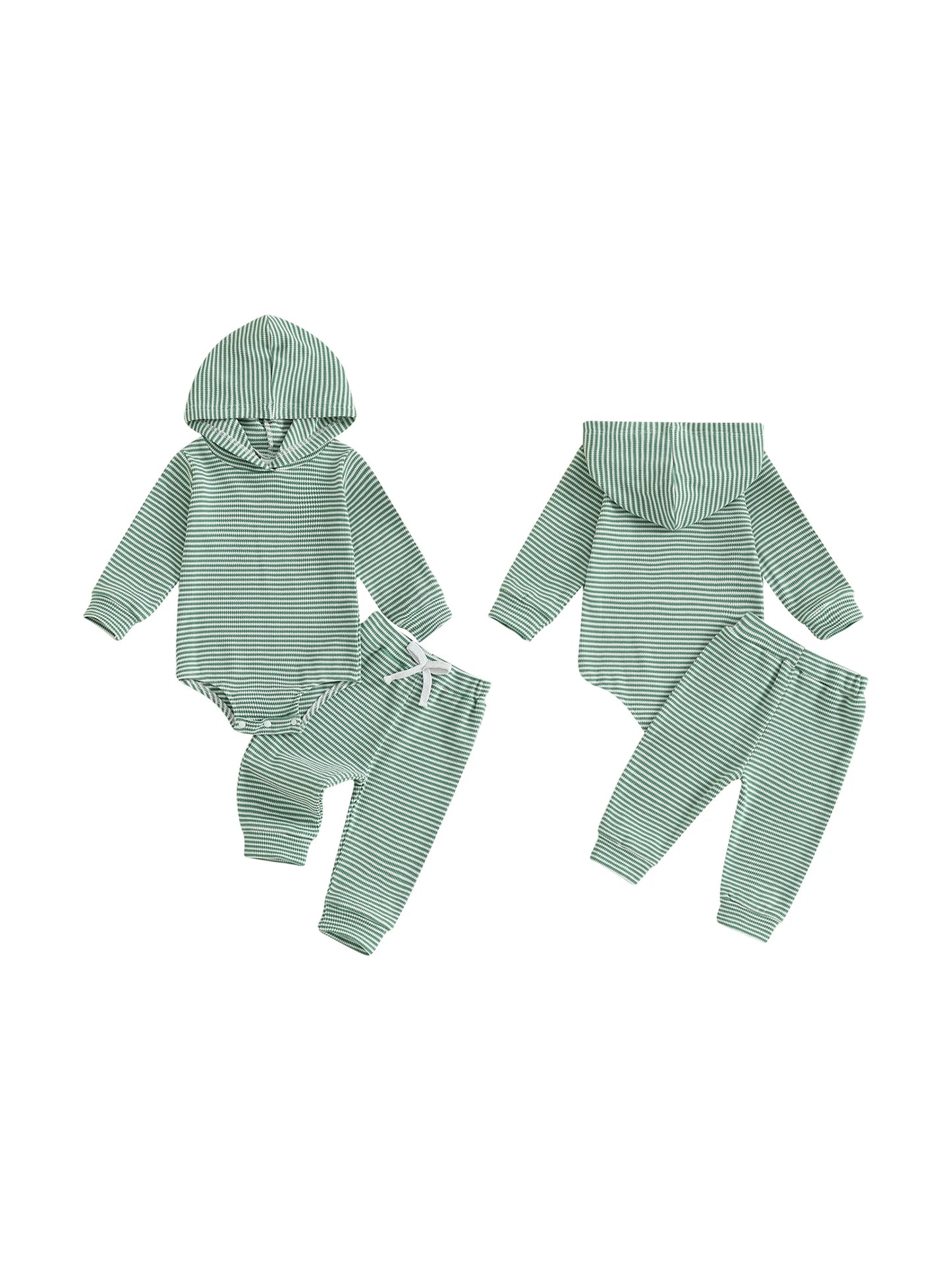 Baby Toddler Boys 2Pcs Striped Sets Fashionable Long Sleeve Hooded Romper with Jogger Pants 2Pcs Outfits
