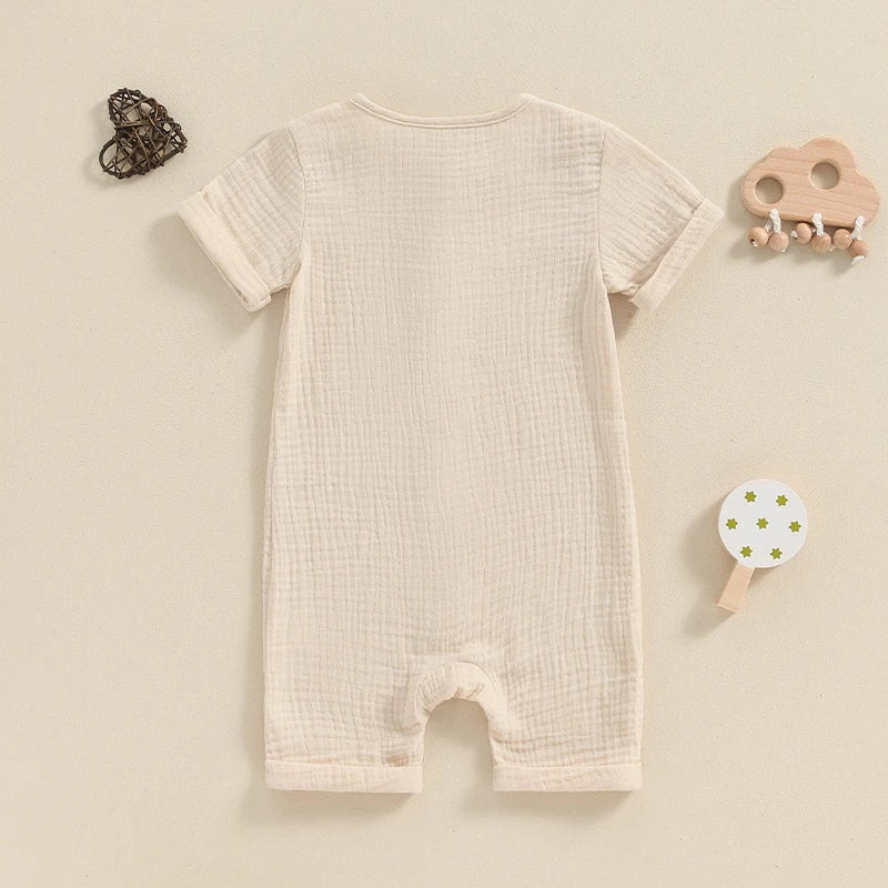 Baby Boys Girls Summer Short Sleeve Romper Solid Color Front Button Jumpsuit