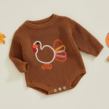 Load image into Gallery viewer, Baby Girl Boy Thanksgiving Sweater Romper Turkey Embroidery Long Sleeve Jumpsuit for Fall
