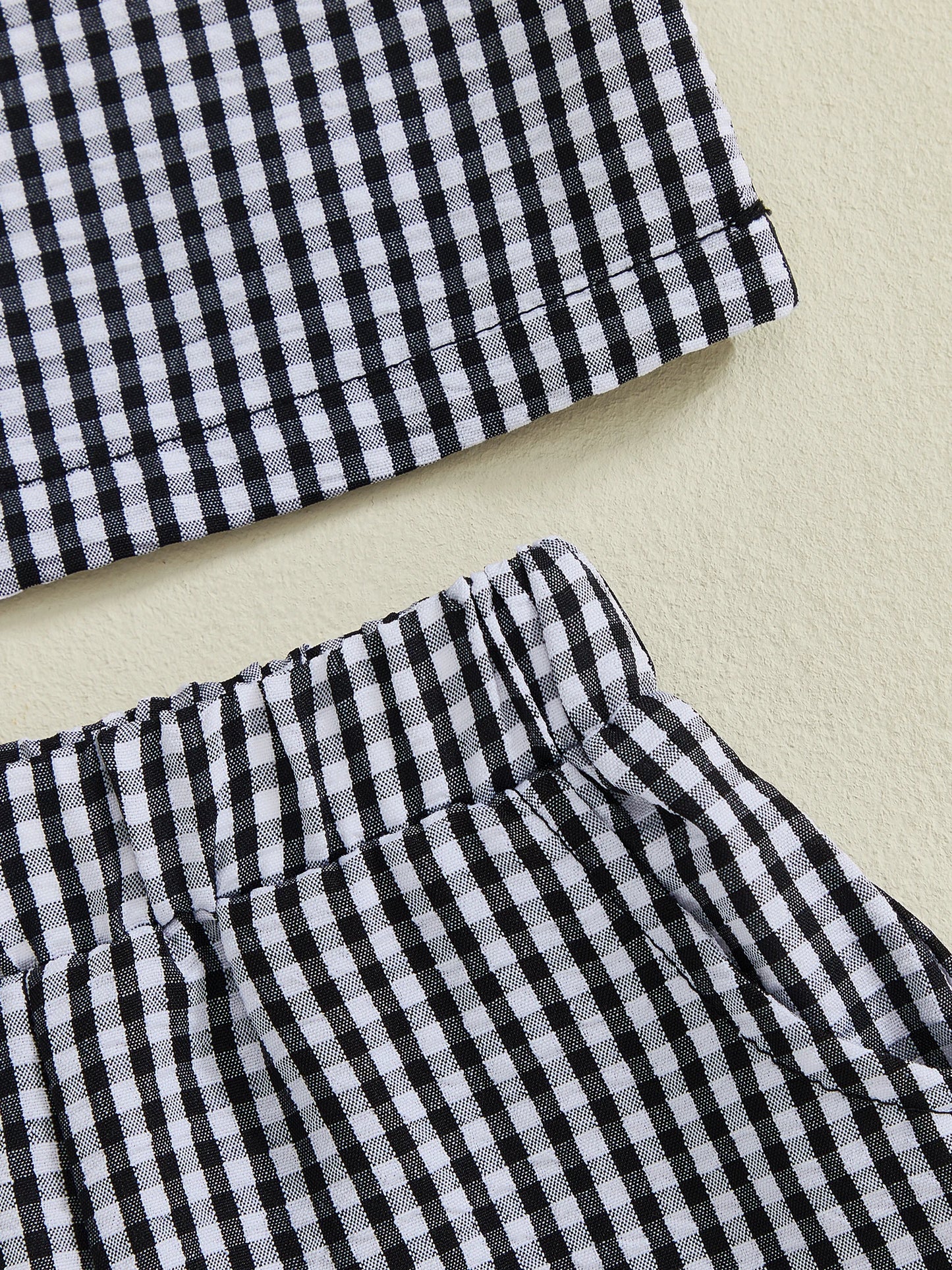 Baby Toddler Girls 2Pcs Plaid Outfit Fashionable Cute Flying Sleeve Top with Shorts Clothing Set