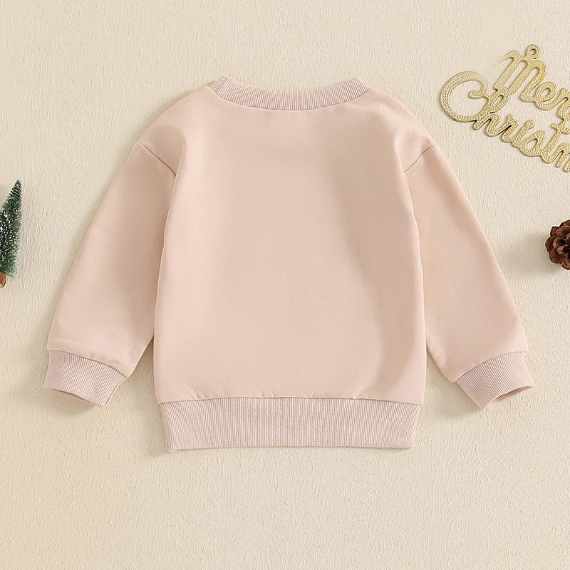 Baby Toddler Kids Boys Girls Christmas Crew Letter Print Long Sleeve Round Neck Pullover Top