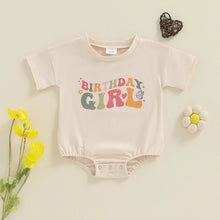 Load image into Gallery viewer, Baby Girl Birthday Romper Short Sleeve Round Neck Letter Butterfly Print Bodysuit Playsuit
