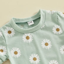 Load image into Gallery viewer, Baby Toddler Girls 2Pcs Spring Summer Clothes Short Sleeve Daisy Flower Print Crew Neck Top Elastic Rolled Shorts Set Outfit
