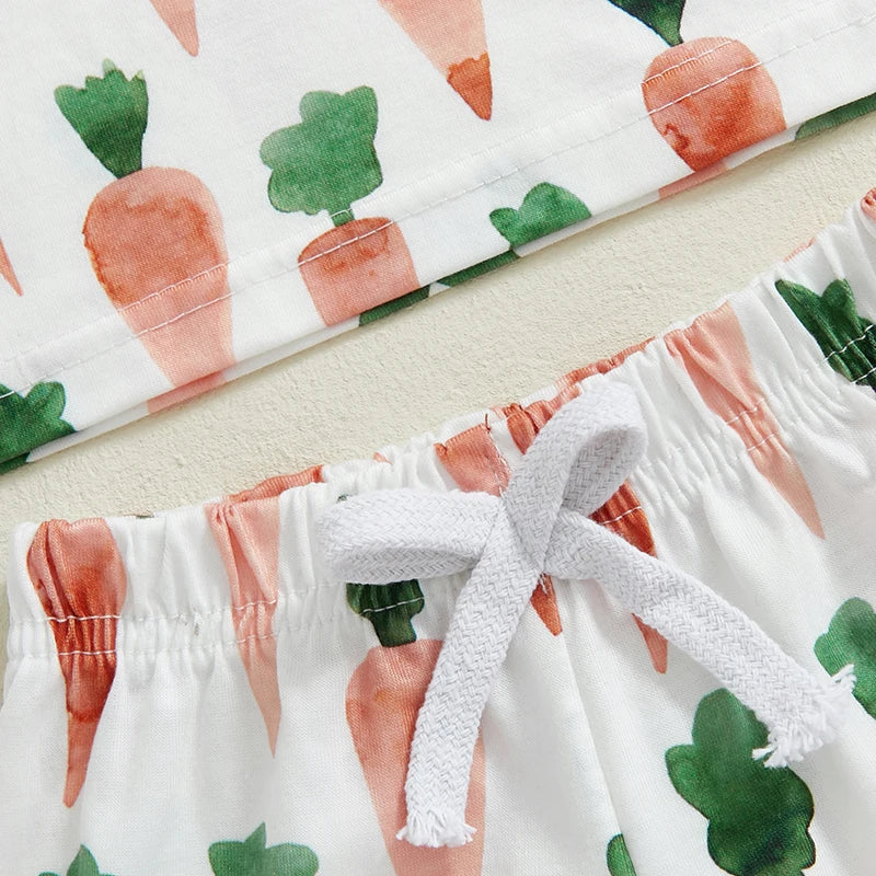 Baby Toddler Boys 2Pcs Easter Set Adorable Carrot Print Short Sleeve Round Neck Top Elastic Waistband Shorts Outfit