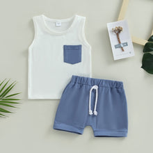 Load image into Gallery viewer, Toddler Baby Boy 2pcs Color Block Pocket Tank Top Stretch Casual Shorts Outfit
