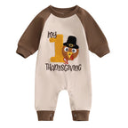 Baby Boy My First Thanksgiving Romper Casual Turkey Letter Embroidery Long Sleeve Jumpsuit