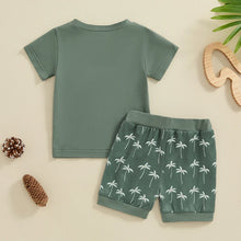 Load image into Gallery viewer, Baby Toddler Boys 2Pcs Summer Outfit Short Sleeve Palm Tree Embroidery Pocket Top + Shorts Set
