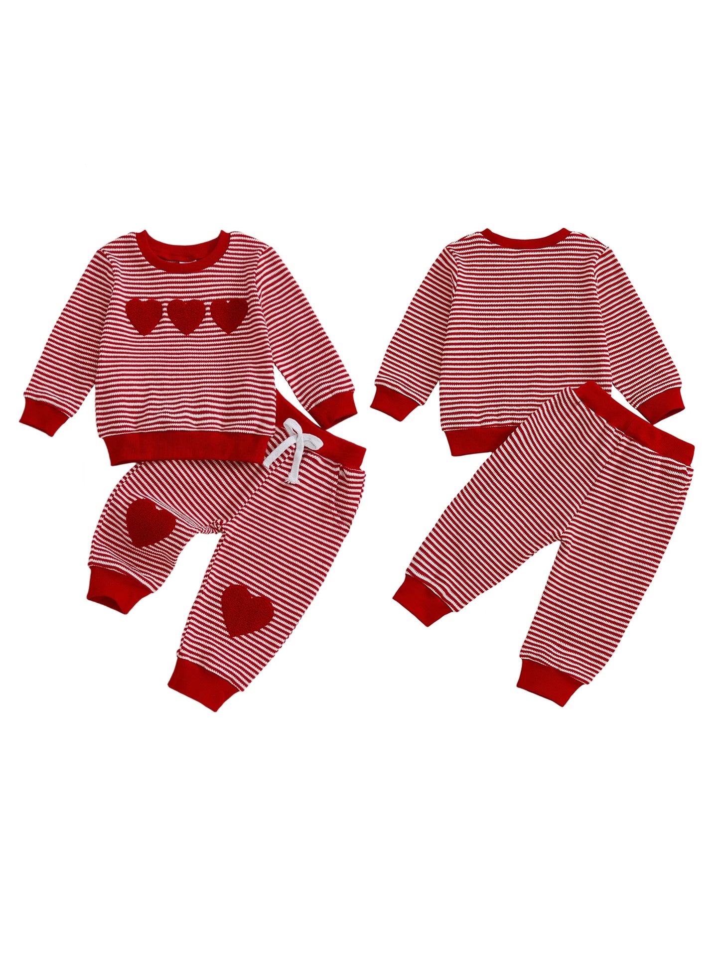Baby Toddler Girls Boys XOXO Jogger Set Long Sleeve Striped Top with Heart Pants Valentines Day Clothes