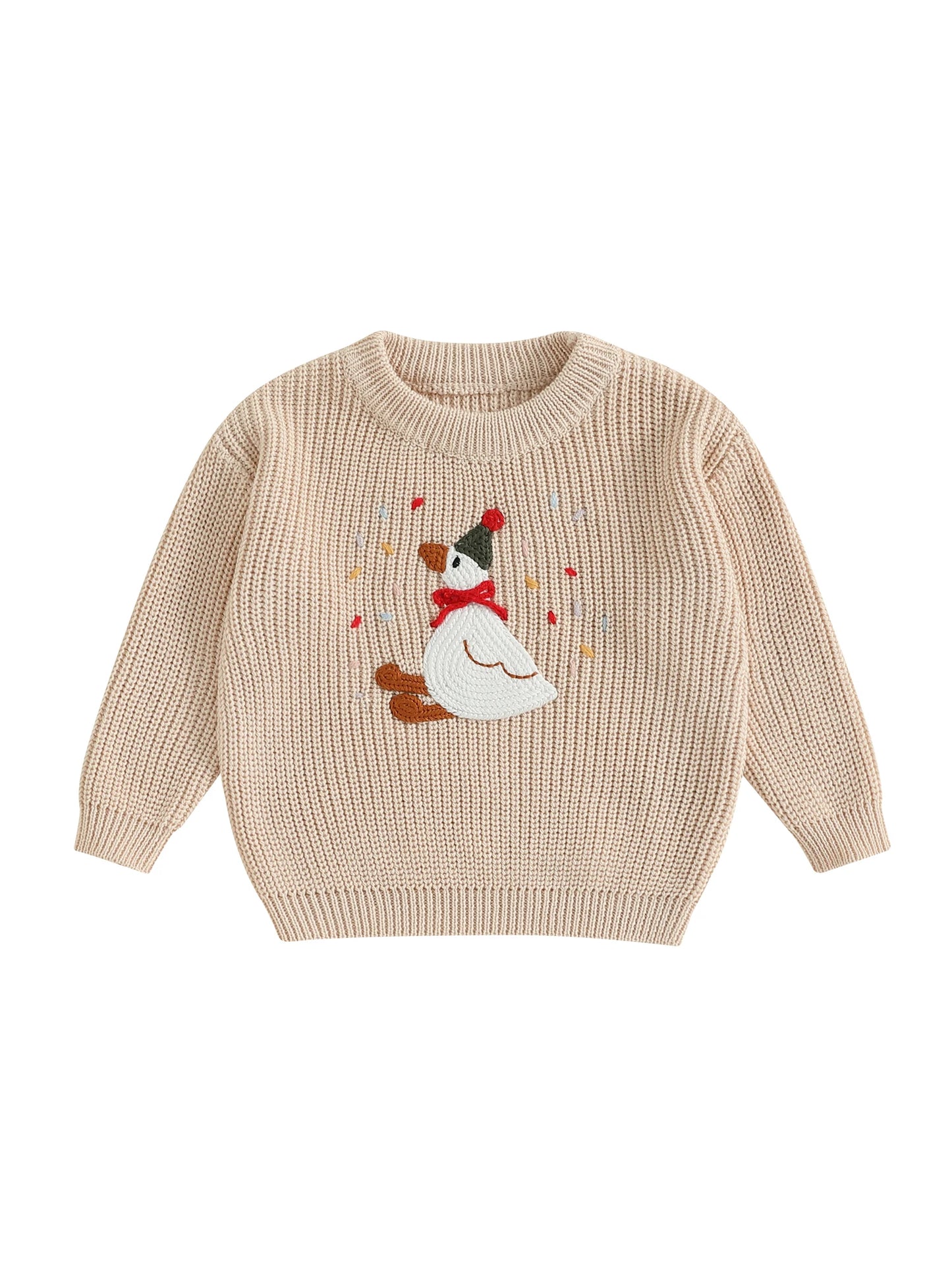 Baby Toddler Girls Boys Birthday Sweaters Long Sleeve Round Neck Silly Goose Party Hat Embroidery Pullover Fall Top