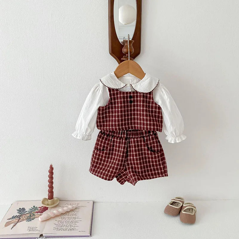 Retro Tweed Vest and Shorts Outfit Set