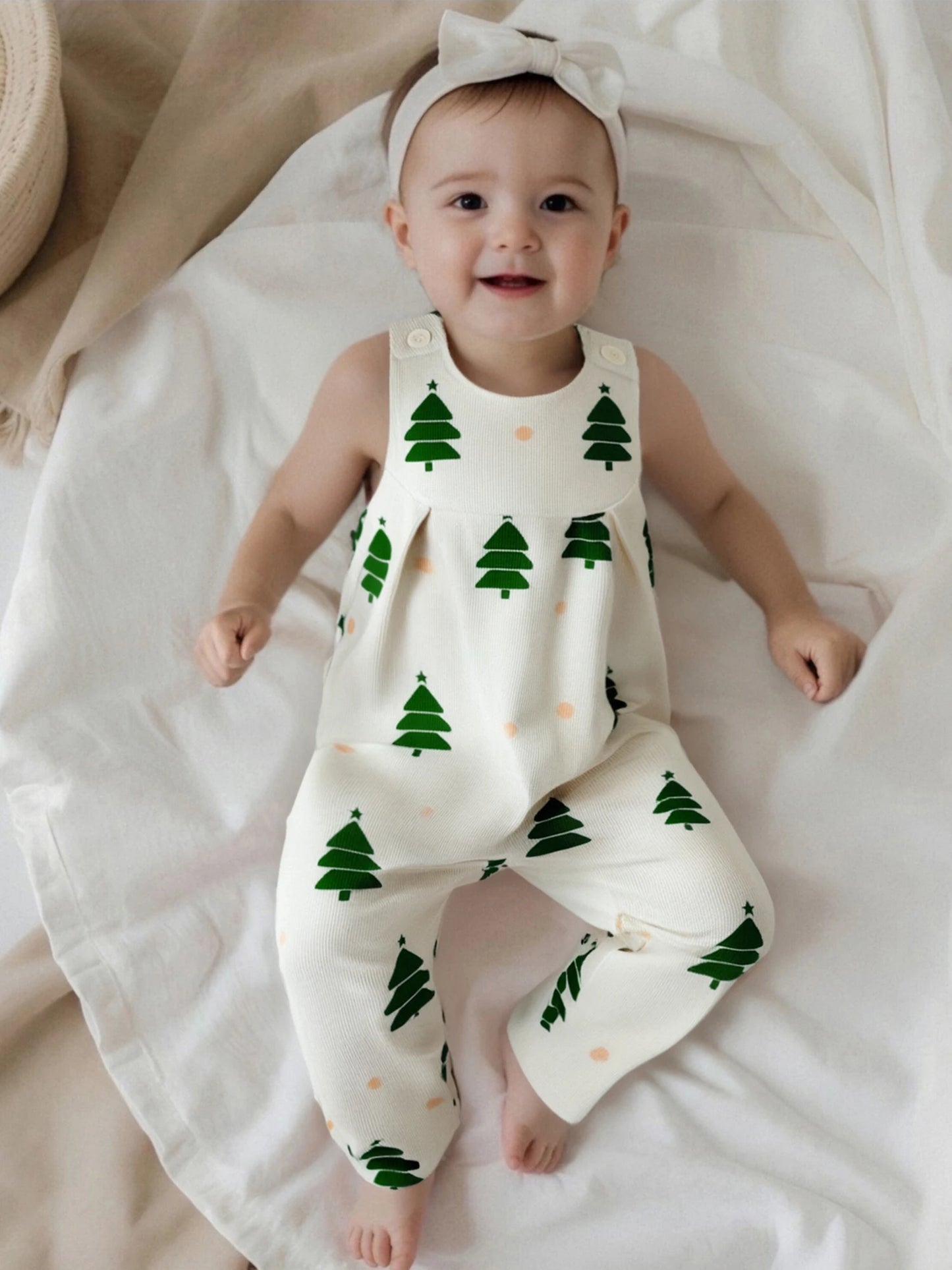 Baby Toddler Girls Boys Christmas Overalls Romper Christmas Tree Print Sleeveless Jumpsuit Suspender Pants
