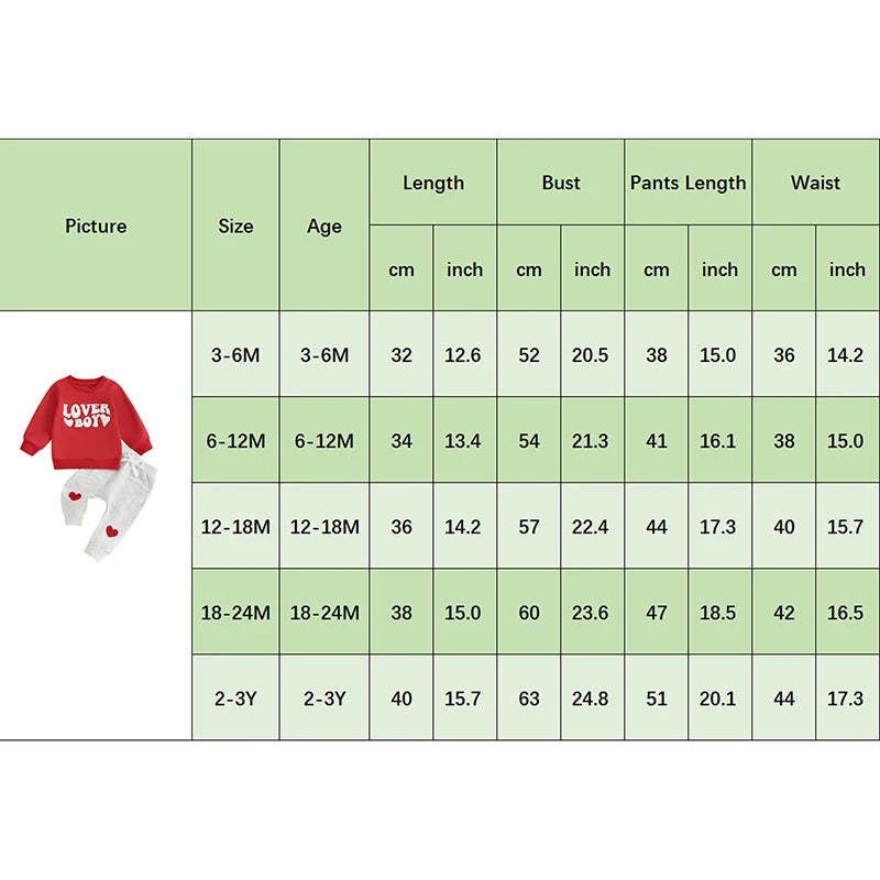 Toddler Baby Boy 2Pcs Valentine's Day Outfits Lover Boy Letter Embroidery Long Sleeve Top and Elastic Pant Clothes Set