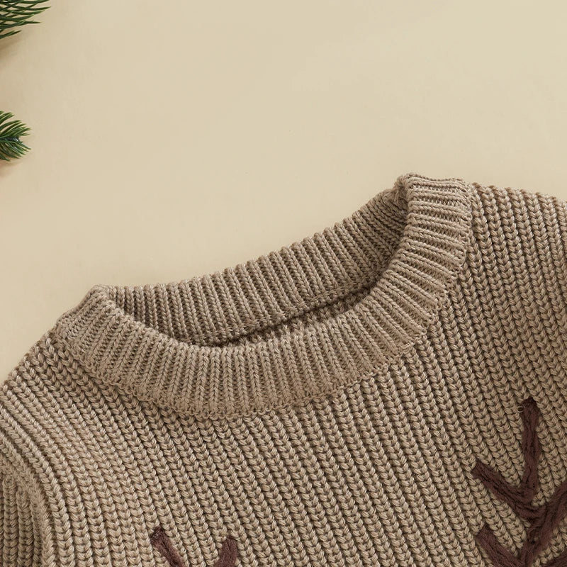 Baby Toddler Girls Boys Christmas Knit Sweater Long Sleeve O Neck Reindeer/Snowman/Joy Santa Hat Embroidery Pullover Knitwear Top