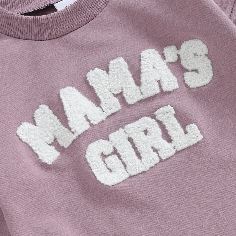 Baby Toddler Girls Romper Fuzzy Letter Mama's Girl Long Sleeve Crew Neck Jumpsuit