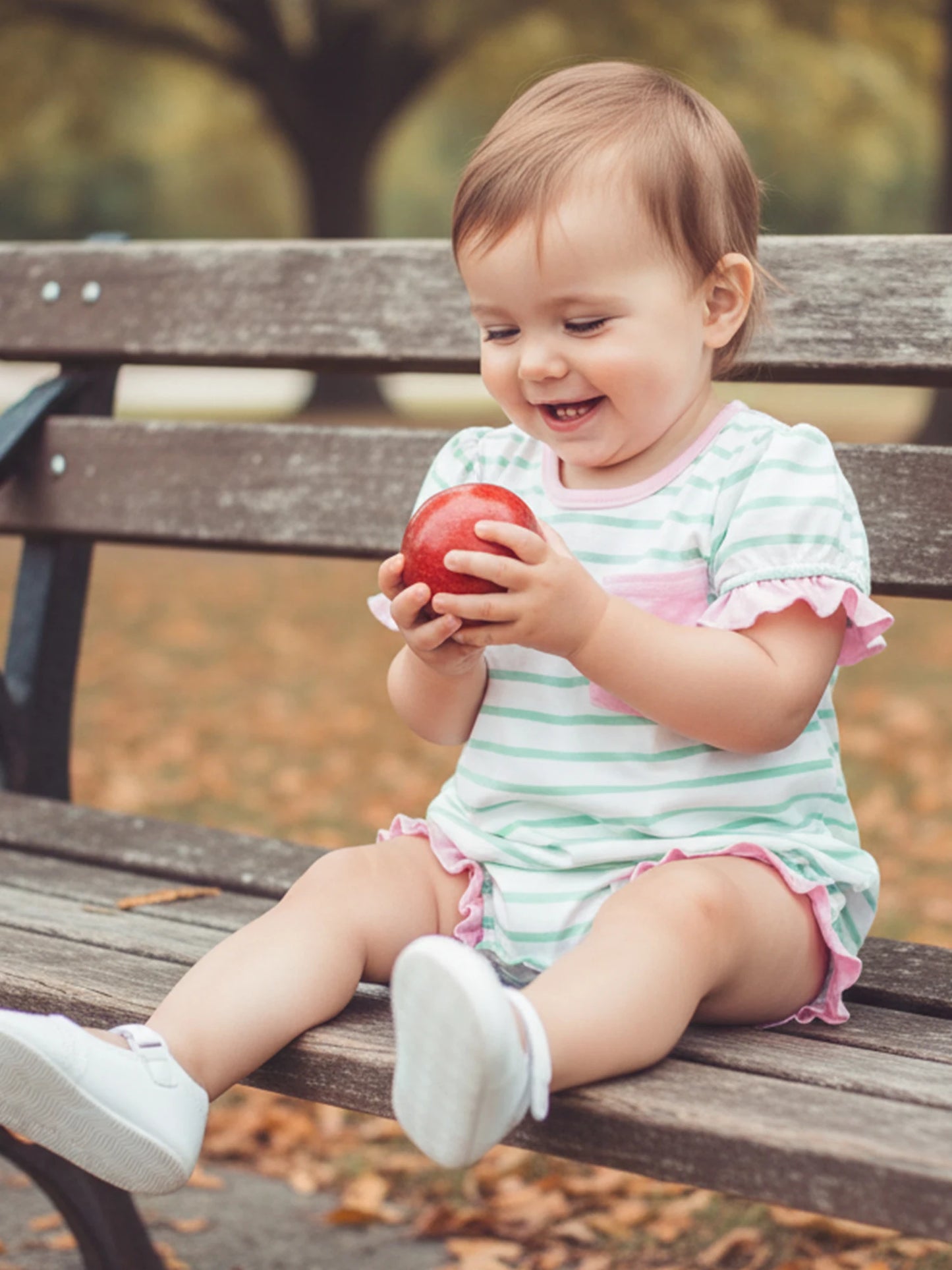 Baby Girl Striped Romper Ruffle Trim Short Sleeve Crewneck Jumpsuit Casual Summer Spring Clothes