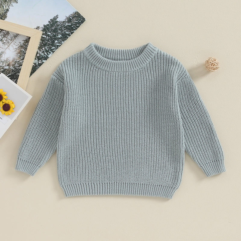 Baby Toddler Kids Girl Boy Knit Sweater Round Neck Long Sleeve Pullover Top Fall Winter Knitwear