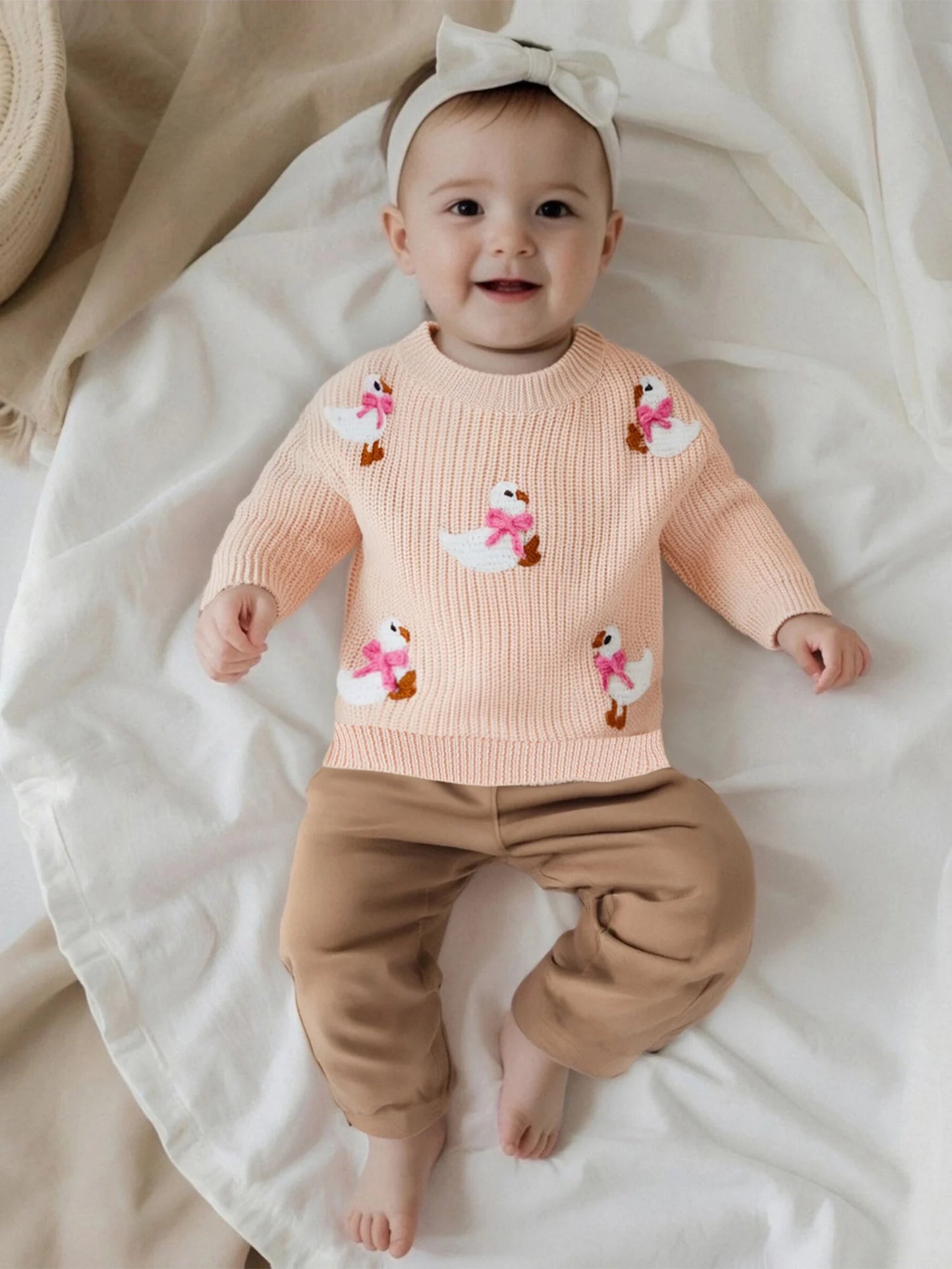 Baby Toddler Girls Sweater Long Sleeve Crew Neck Cute Duck Soft Warm Winter Sweater Clothes