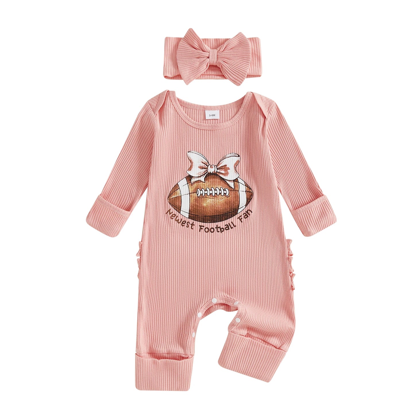 Baby Girl 2Pcs Fall Outfit Golf Goose Bee Print New to the Hive / Club Long Sleeve Ribbed Romper with Bow Headband 2Piece Set