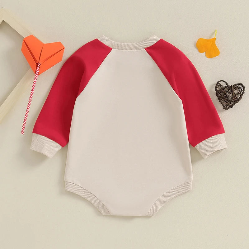 Baby Girls Boys Valentine's Day Jumpsuit Letter Be Mine Heart Print Round Neck Long Sleeve Romper